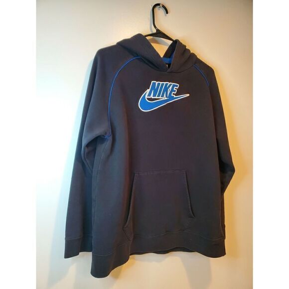 Vintage Nike Hoodie Hooded Sweatshirt Pullover Swoosh Logo Mens Youth XL Black - Picture 2 of 12